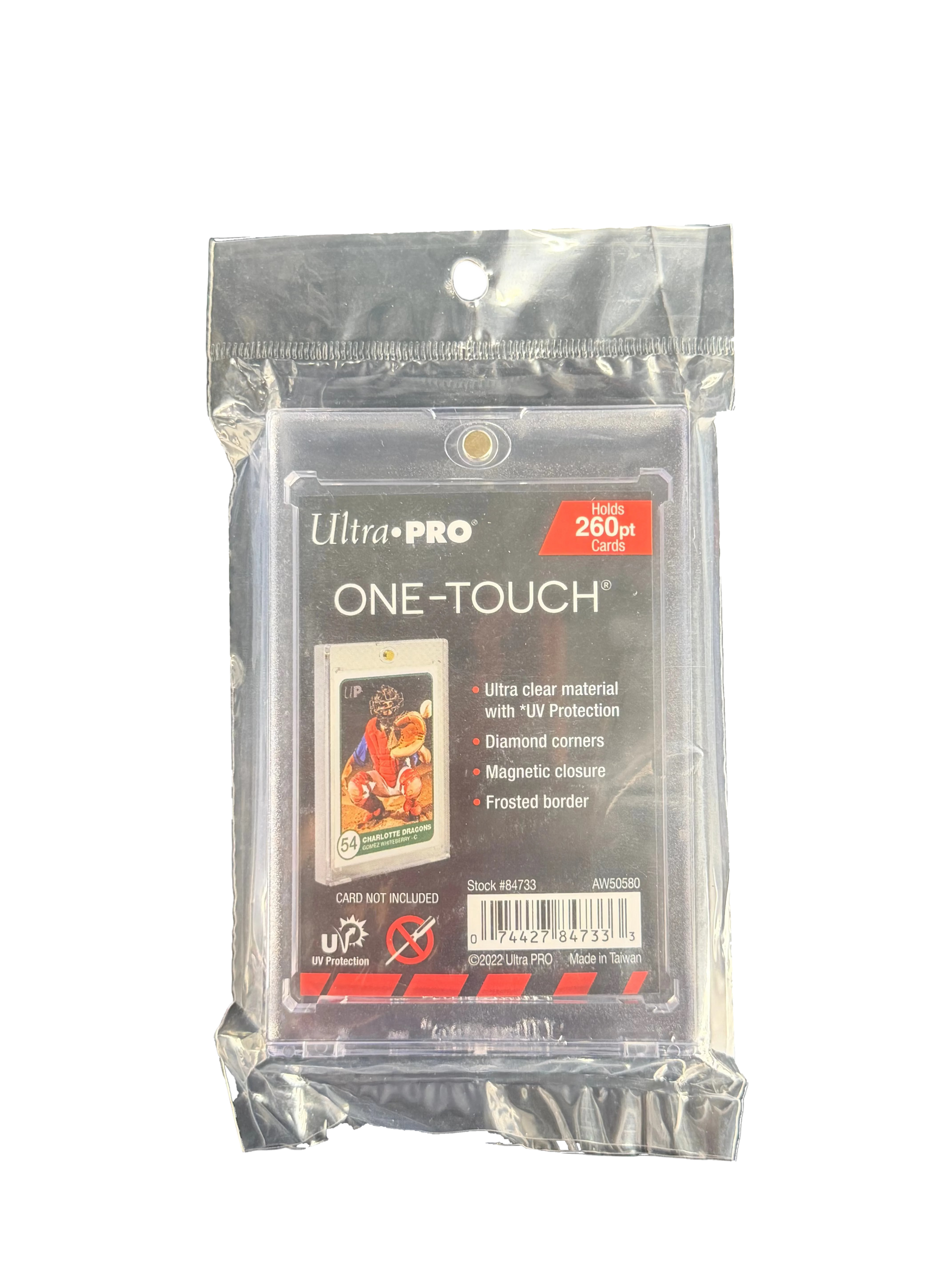 An Ultra Pro One-Touch magnetic card holder for 260pt cards in its original plastic packaging.