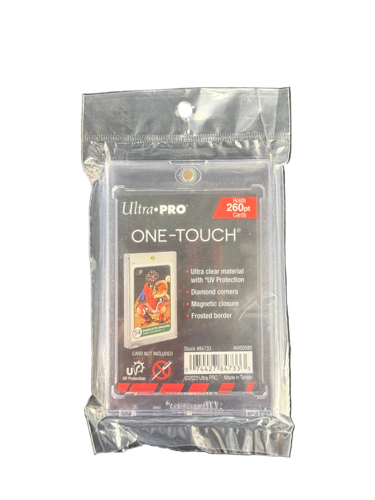 An Ultra Pro One-Touch magnetic card holder for 260pt cards in its original plastic packaging.
