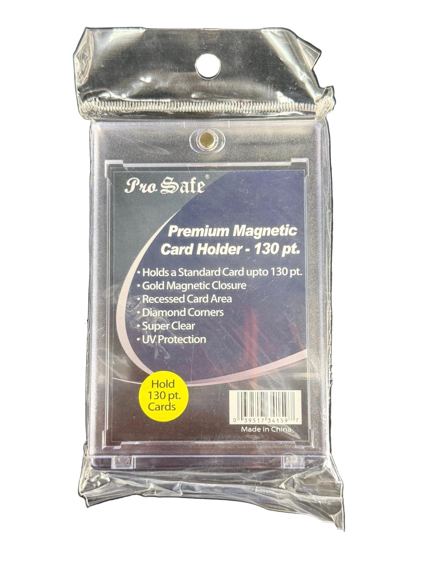 A Pro Safe 130pt magnetic card holder in its original clear plastic packaging.