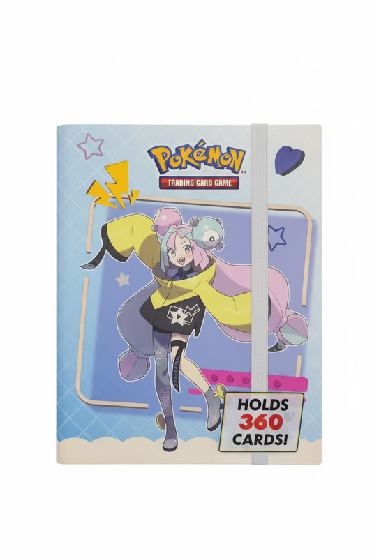 Ultra Pro 9-pocket trading card binder featuring Iono and Magnemite on a light blue cover.