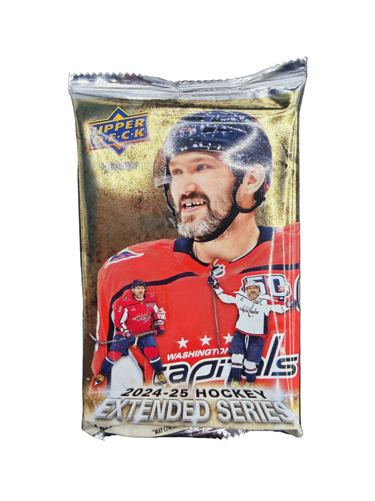 A 2024-25 Upper Deck Hockey Extended Series hobby pack featuring Alex Ovechkin.