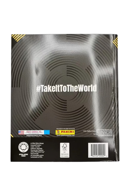 The back cover of the FIFA Club World Cup 2025 soft cover sticker album features branding and a barcode.