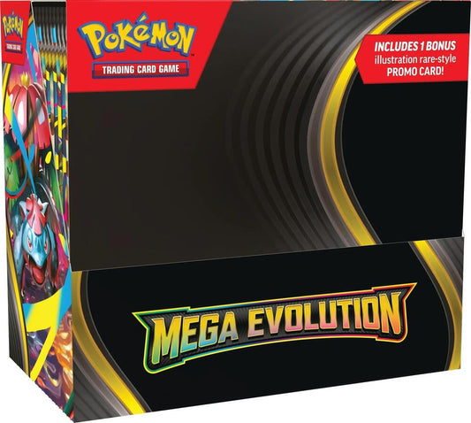 A Pokemon Mega Evolution booster box featuring artwork of Venusaur and other creatures.