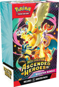 A Pokemon Ascended Heroes booster bundle box featuring illustrations of various Pokemon characters.