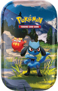 A Pokemon Ascended Heroes mini tin featuring Riolu and Darumaka artwork.