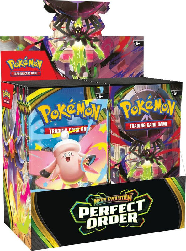 A Pokemon Perfect Order booster box featuring artwork of Eternatus and Tinkaton.