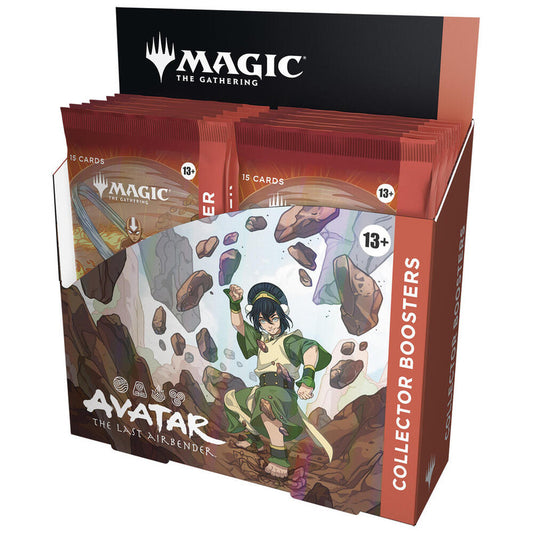 A Magic: The Gathering Avatar the Last Airbender collector booster box featuring Toph on the front.