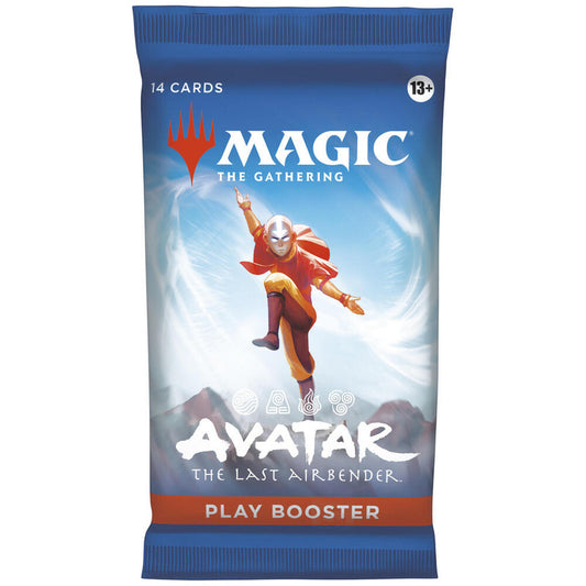 A Magic: The Gathering Avatar the Last Airbender play booster pack featuring Aang on the front.