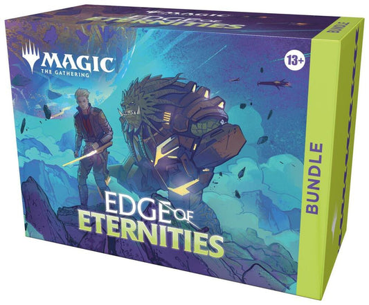 A Magic: The Gathering Edge of Eternities bundle box featuring illustrated character artwork.