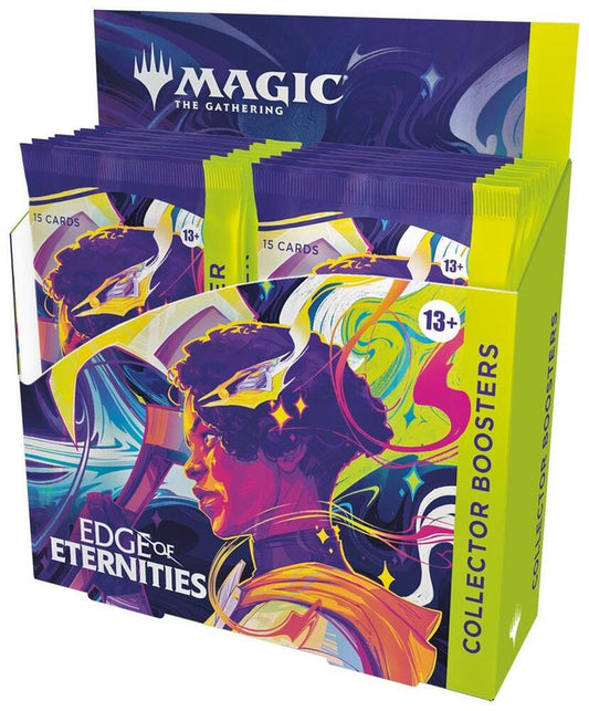 A Magic: The Gathering Edge of Eternities collector booster box containing multiple card packs.