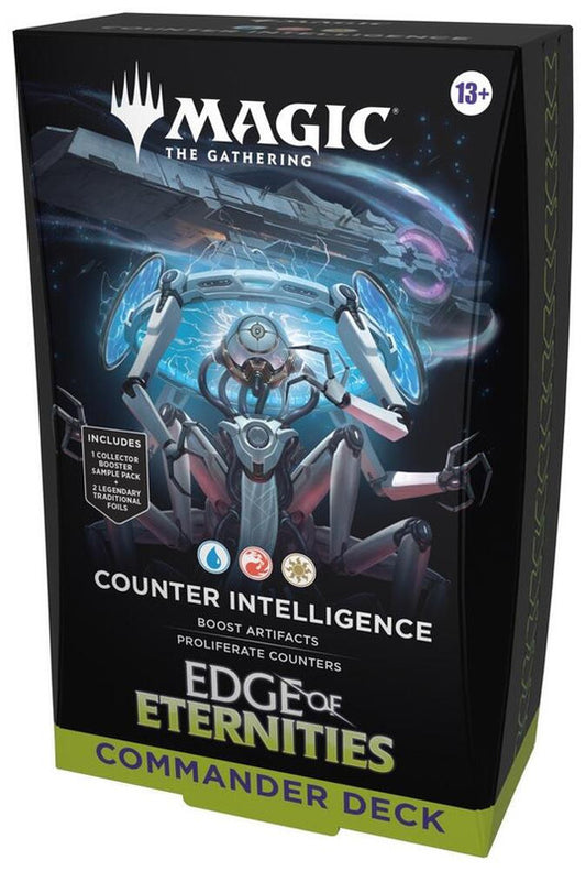 A Magic: The Gathering Counter Intelligence Commander deck box featuring a robotic figure.