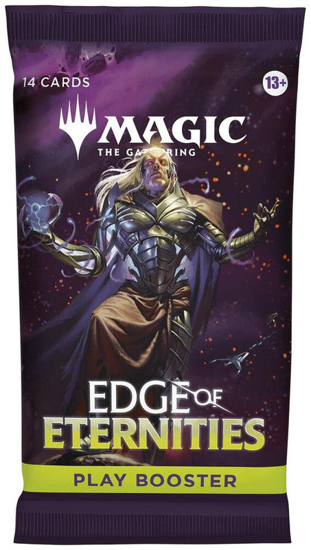 A Magic: The Gathering Edge of Eternities play booster pack featuring a character illustration.