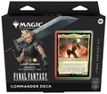 A Magic: The Gathering Final Fantasy Commander deck box featuring Cloud Strife and his card.