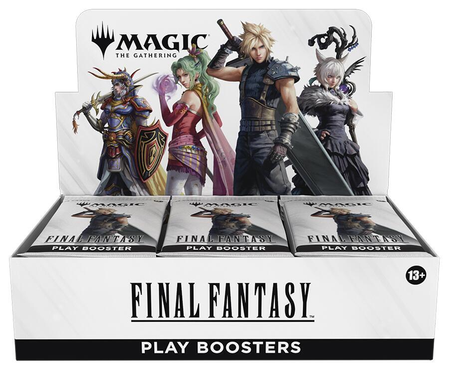 A Magic: The Gathering Final Fantasy play booster box featuring character art on the display.