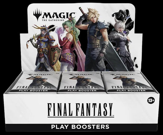 A Magic: The Gathering Final Fantasy play booster box featuring character art on the display.