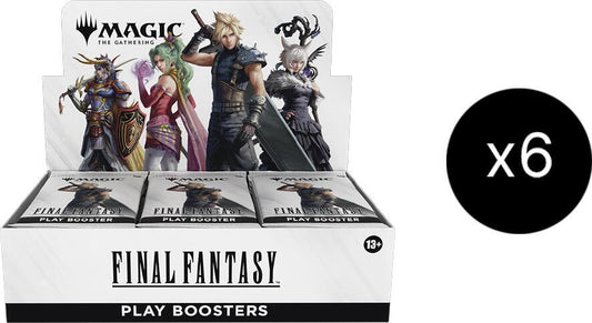 A Magic The Gathering Final Fantasy play booster case featuring Cloud Strife and other characters.