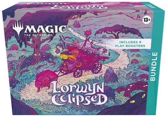 A Magic: The Gathering Lorwyn Eclipsed bundle box featuring whimsical, dark forest artwork.