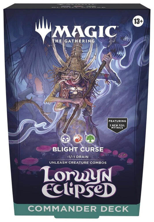 A Magic the Gathering Lorwyn Eclipsed Commander deck box featuring a goblin illustration.