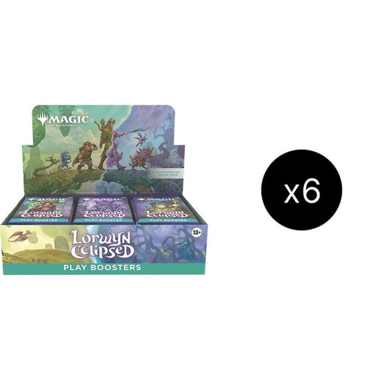 A case of six Magic the Gathering Lorwyn Eclipsed play booster boxes.