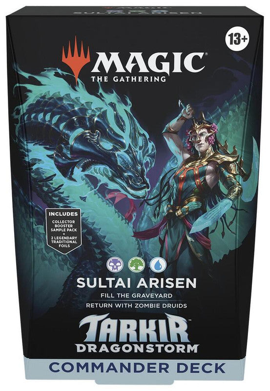 A Magic the Gathering Tarkir Dragonstorm Commander deck box featuring the Sultai Arisen theme.