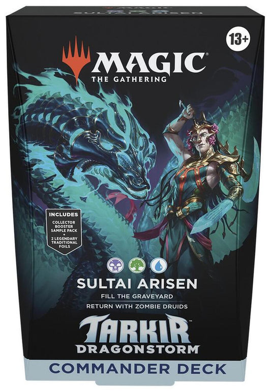 A Magic the Gathering Tarkir Dragonstorm Commander deck box featuring the Sultai Arisen theme.