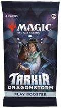 A Magic: The Gathering Tarkir Dragonstorm play booster pack featuring a character illustration.