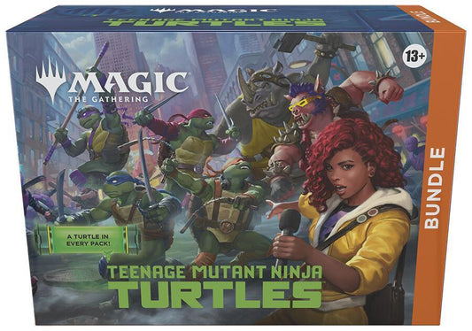 A Magic: The Gathering Teenage Mutant Ninja Turtles bundle box featuring the characters on the cover.