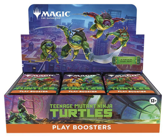 A Magic: The Gathering Teenage Mutant Ninja Turtles play booster box featuring the four turtles.