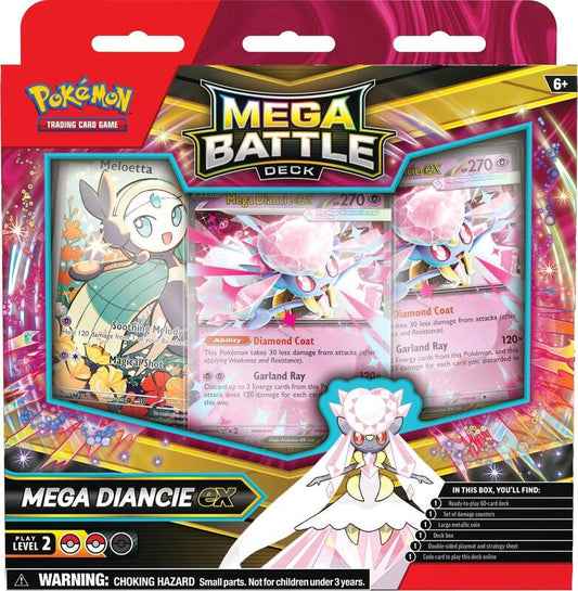 A Mega Diancie ex themed Pokemon Trading Card Game Mega Battle Deck box.