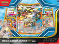 A Mega Kangaskhan ex box set containing a promo card, a lenticular card, and four booster packs.