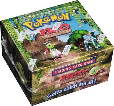 A sealed Pokemon Neo Discovery booster box featuring artwork of Xatu and Houndoom.