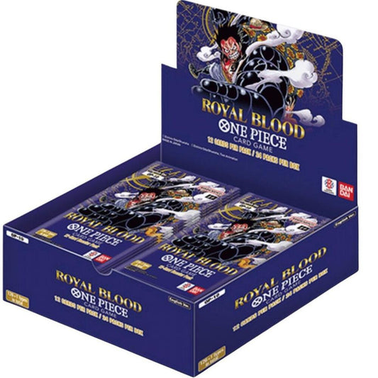 A One Piece Royal Blood booster box featuring Luffy on the packaging.