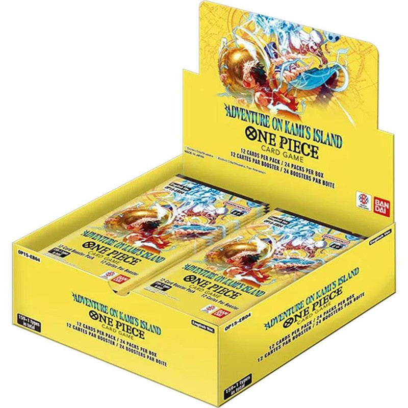 A One Piece Adventure on Kamis Island booster box containing twenty-four card packs.