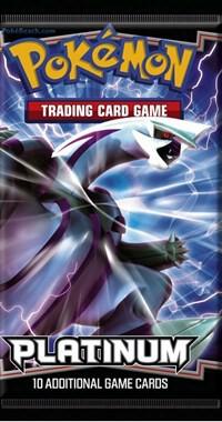 A sealed Pokemon Platinum trading card game booster pack featuring Dialga.