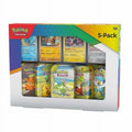 A Paldea Friends Mini Tins 5-pack featuring five colorful tins and four display cards.