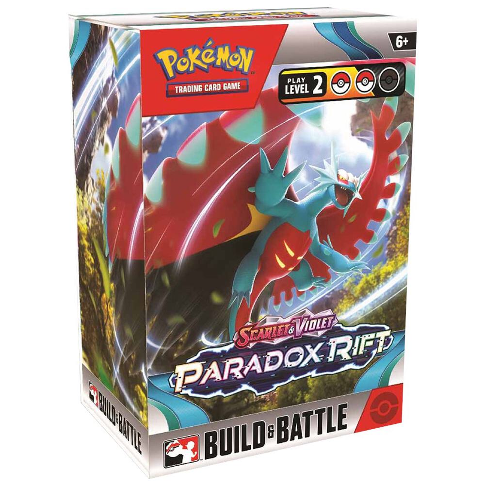 A Pokemon Scarlet and Violet Paradox Rift Build and Battle box featuring Roaring Moon.