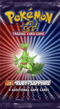 A sealed Pokemon EX Ruby and Sapphire booster pack featuring Sceptile artwork.