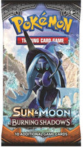 A Pokemon Burning Shadows booster pack featuring Tapu Fini on the front.