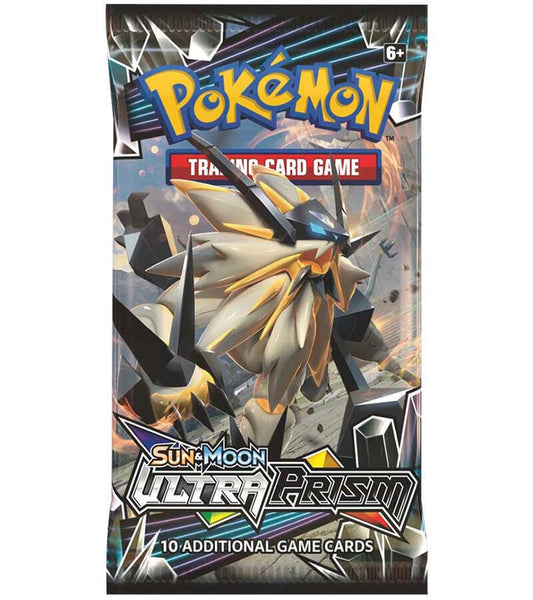 A Pokemon Ultra Prism booster pack featuring Dusk Mane Necrozma on the front.