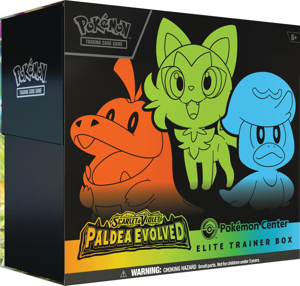 A Pokemon Center Elite Trainer Box for the Scarlet and Violet Paldea Evolved expansion.