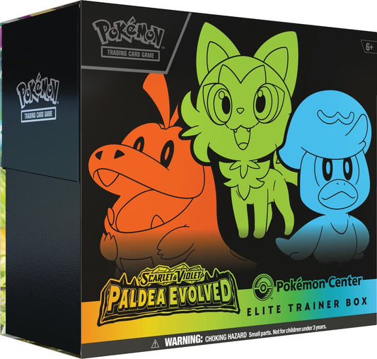 A Pokemon Center Elite Trainer Box for the Scarlet and Violet Paldea Evolved expansion.