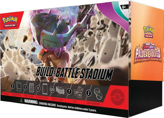 A Pokemon Paldea Evolved Build and Battle Stadium box featuring Ting-Lu on the packaging.