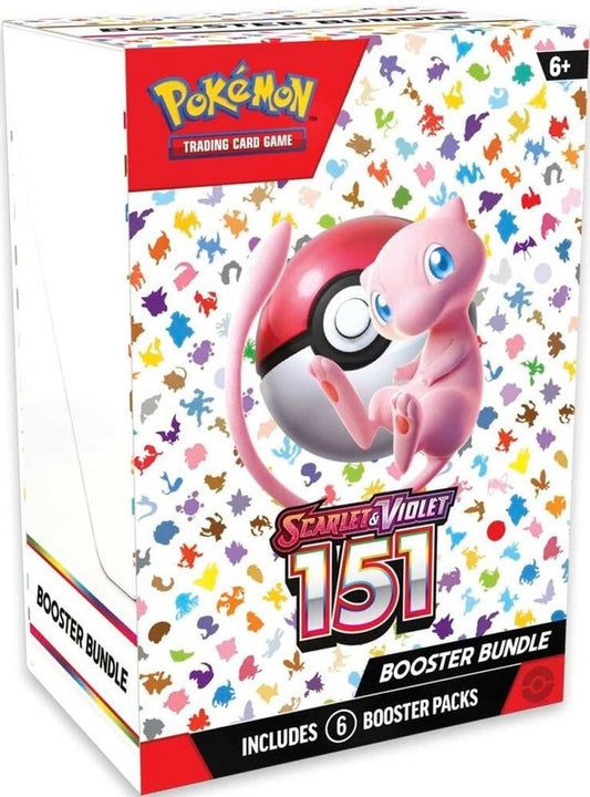 A Pokemon Scarlet and Violet 151 booster bundle box featuring Mew and a Poke Ball.
