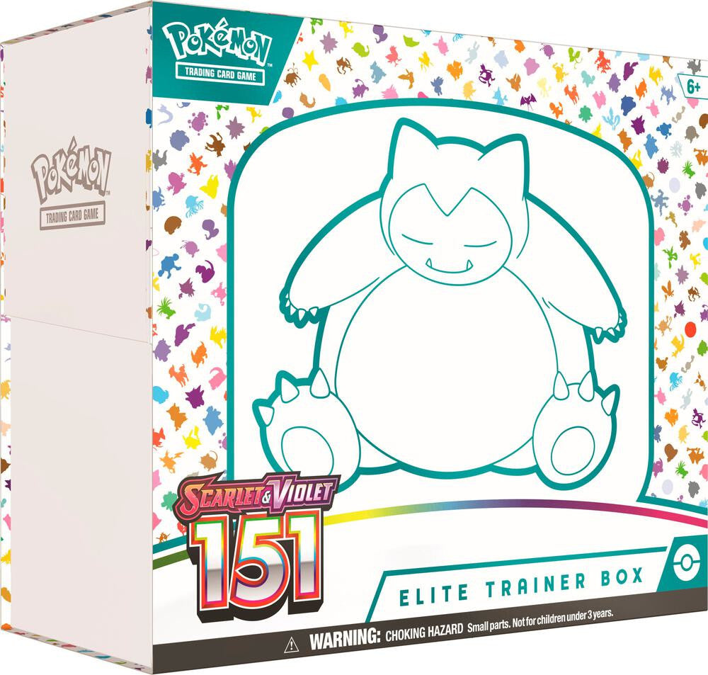 A Pokemon Scarlet and Violet 151 Elite Trainer Box featuring a Snorlax illustration on the front.
