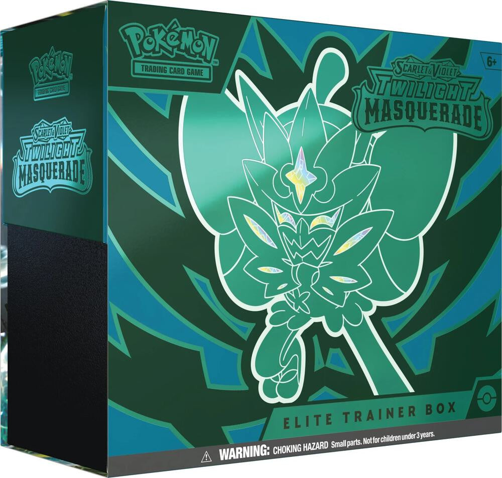 A green Pokemon Twilight Masquerade Elite Trainer Box featuring Ogerpon on the front.