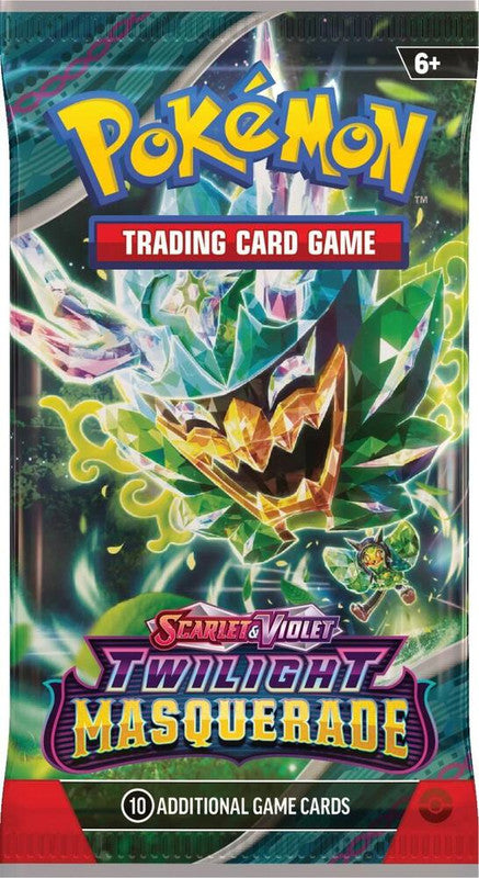 A Pokemon Twilight Masquerade booster pack featuring Ogerpon artwork.