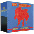 A blue Pokemon Sword and Shield Elite Trainer Box featuring a red Zamazenta illustration.