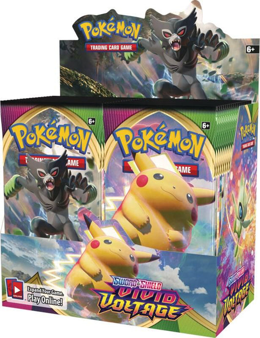 A sealed Pokemon Vivid Voltage booster box featuring Zarude and Pikachu artwork.