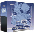 A blue Pokemon Chilling Reign Elite Trainer Box featuring Ice Rider Calyrex on the front.