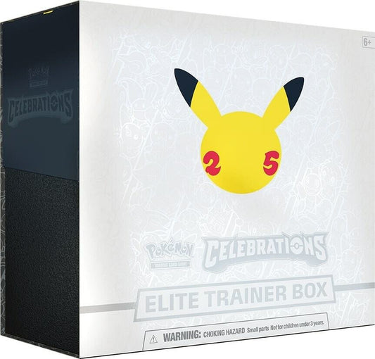 A Pokemon Celebrations Elite Trainer Box featuring a Pikachu silhouette on the front.